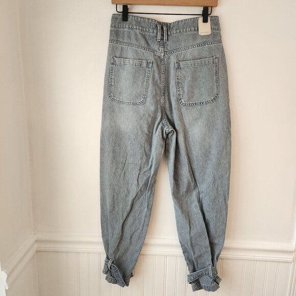 Zara Relaxed Light Wash Jeans Belted Ankle Trendy 100% Cotton Women's 6 - Picture 3 of 11
